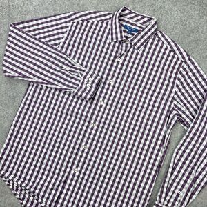 Cole Haan Shirt Mens Large Purple Gingham Plaid Grand OS Long Sleeve Button‎ Up